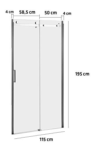 CLP Duschkabine KUONI, Duschabtrennung, Nischentür, Nano-Beschichtung, 8 mm Sicherheitsglas, Verschiedene Größen erhältlich, 115x195 cm