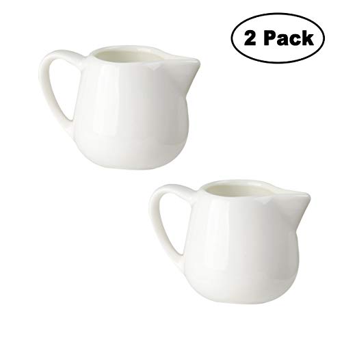Tougo 2 Stück Milchkännchen, 100 ml Milk Pitcher Milchschaumkännchen Milchkanne Klein aus Keramik, Perfekt für Kaffee Sahne Soße, Weiß