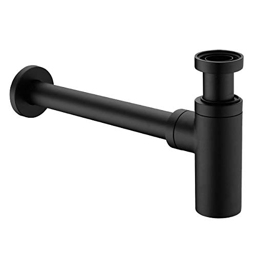 Messing Design Siphon, Keymark Flaschensiphon 1 1/4 x 32mm, Universal Rund Geruchverschluss Geruchverschluß P Trap für Waschbecken & Waschtisch, Schwarz