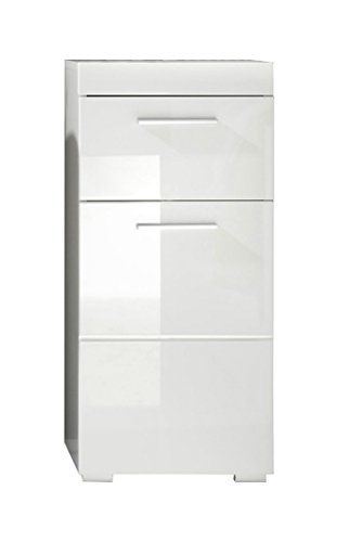 trendteam Badezimmer Schrank Kommode Amanda, 37 x 79 x 31 cm in Weiß Hochglanz mit Schubkasten und pflegeleichten Tiefzieh-Hochglanzfronten