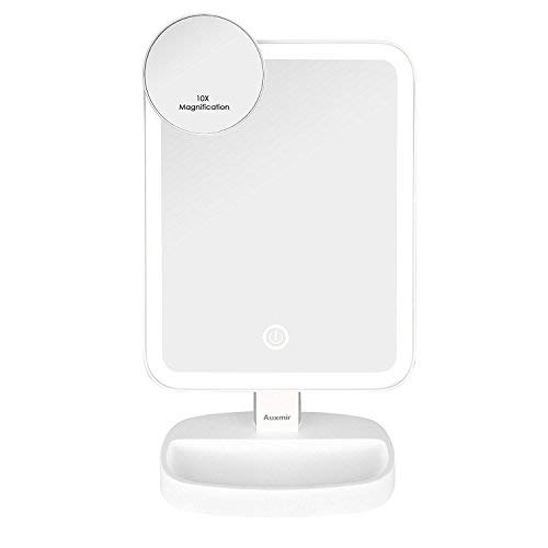 Auxmir Kosmetikspiegel mit LED Licht, Tischspiegel Rasierspiegel Schminkspiegel Beleuchtet mit Blendfreier Bleuchtung und Dimmbarer Heilligkeit für Schminken, Rasieren und Gesichtspflege