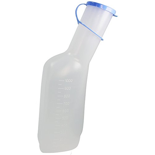 Urinflasche für Männer, Beschreibung:Durchscheinend mit blauem Deckel