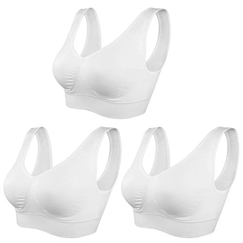 SIMIYA Damen Sport BH, Bequem Frauen Bustier, Push Up und Ohne Bügel, 1er Pack 3er Pack(3 stück weiß #2,XXL)