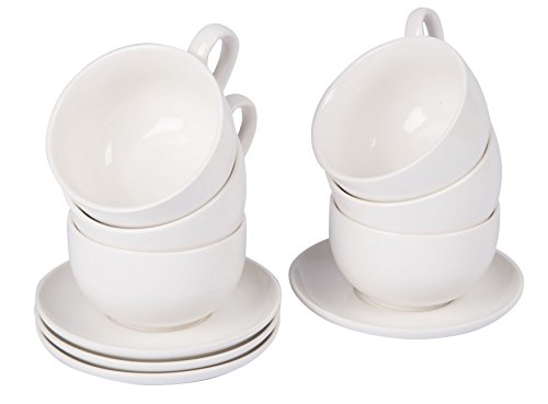 Cappuccino Tasse & Untertasse 200 ml - 6er Set weiß - Kaffee Becher Kaffeetasse