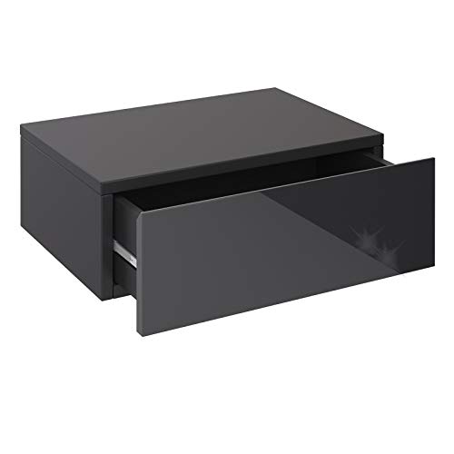 CARO-Möbel Wandregal Anne hängende Nachtkommode Wandboard Nachttisch mit 1 Schublade schwebend, grifflos, in Hochglanz schwarz