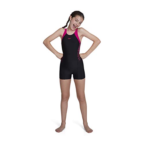 Speedo Mädchen Boom Splice Legsuit Swimwear, Black/Electric Pink, 152