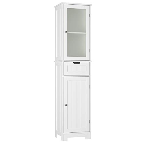 HOMECHO Hochschrank Bad Badezimmerschrank Weiß Moderner Badschrank Badkommode Eckschrank mit Schubladen Badregal für Badezimmer Küche Wohnzimmer 170x40x30 cm