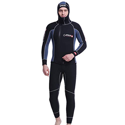 YuanDian 5mm Neoprenanzug Mit Kapuze Herren Winter 2 Stück Tauchanzug Scubapro Verdicken Warm Overall Weste Und Jacke Set Samtfutter Kratzfest Surf Snorkel Neopren Windsurf Schwarz XL