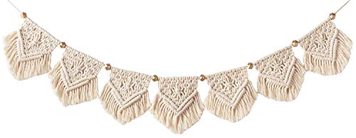 Mkouo Makramee Wandbehang Tapisserie Fransengirlande Banner Baumwolle gewebt Wand Dekoration for Wohnzimmer Schlafzimmer Hochzeitsfeier Dekoration, 19cm (W) x 100cm (L)
