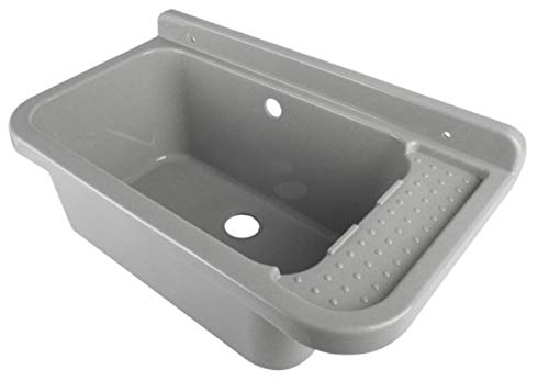 Waschbecken Ausgussbecken 50 cm x 34 cm x 21 cm Spülbecken Waschtrog mit Überlauf Waschbecken für Gewerbe Waschraum Garten inkl. Ablaufgranitur