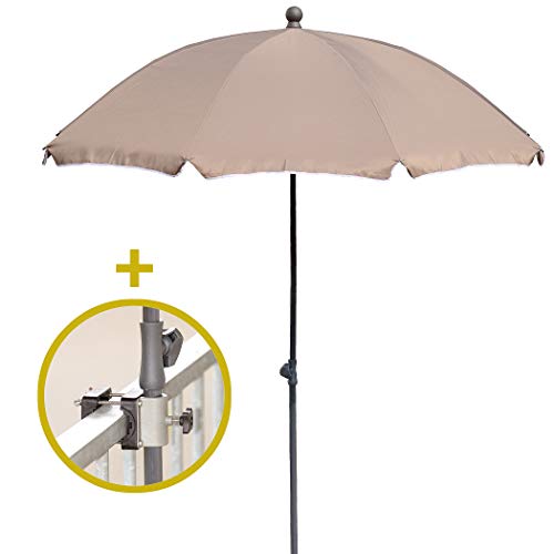 Sonnenschirm + Sonnenschirmhalter Balkongeländer Sunnyboy - Optimaler Sonnenschutz für kleine Flächen - Balkonschirm mit platzsparender Sonnenschirm Balkon Halterung