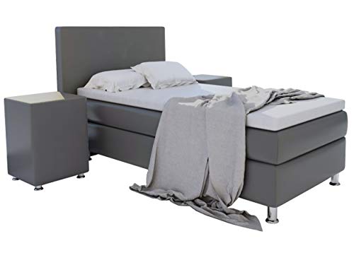 Home Collection24 GmbH Boxspringbett 90x200 cm mit Federkern-Matratze Topper in H3 Hotelbett Einzelbett Kostenlose Anlieferung, Farbe:Grau