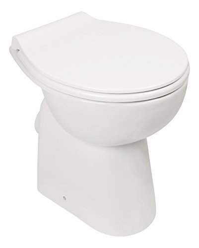 Stand-WC-Set +7 cm | Spülrandlos | Erhöhtes WC | Inklusive WC-Sitz | Für Senioren und große Menschen | Tiefspüler | Abgang waagerecht | Weiß | Spülrandlose Toilette | Spülrandloses WC | Stand-WC | Einfache Reinigung