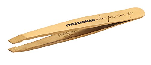 Tweezerman Studio Collection Ultra Precission mini Pinzette mit rostfreier, TNT Gold Beschichtung aus Edelstahl mit handgefeilter abgeschrägte Spitzen