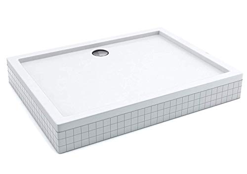 Rechteck Duschwanne/Duschtasse AQUABAD | Komplettset Comfort Basic 90x120cm | inkl. Styroporträger und Ablaufgarnitur/Siphon Viega Tempoplex | (Gesamthöhe inkl. Träger 16 cm) zum Befliesen
