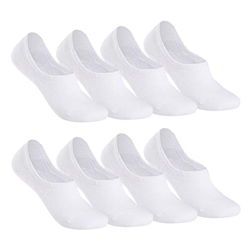 Falechay Sneaker Socken Damen Herren Füßlinge Footies 8 Paar Kurze Großes Silikonpad Verhindert Verrutschen Unsichtbare-Weiß 43-46