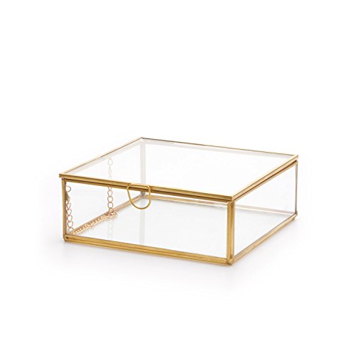 Deko-box Retro Glas und Messing, color transparent und golden im Alter von. dekorative Box mit Retro-Luft als Schmuck oder kleine Gegenstände zu verwenden. 5x13x13 cm.