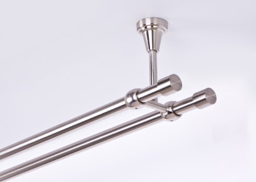 Gardinenstange 16 mm 2-läufig Deckenbefestigung Edelstahloptik Metall Neu (240)