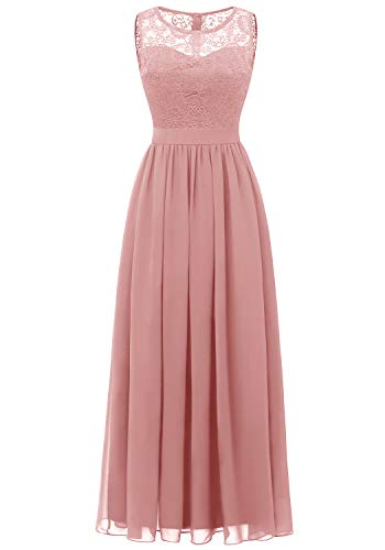 Aupuls Abendkleid Basic Chiffon Spitzen Ärmellos Brautjungfernkleider Bodenlang