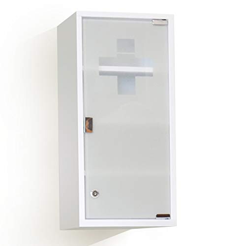 Zedelmaier Medizinschrank aus Edelstahl 4 Fächer mit Glas Tür 57 x 27 x 12 cm (Weiß - 4 Fächer)