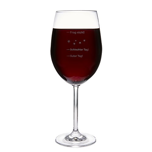 Leonardo XXL Jumbo Weinglas 'Guter Tag! - Schlechter Tag! - Frag nicht!', 640ml mit Gravur | Premium Weinglas mit Gravur | Rotweinglas | Weißweinglas | Tolles Geschenk