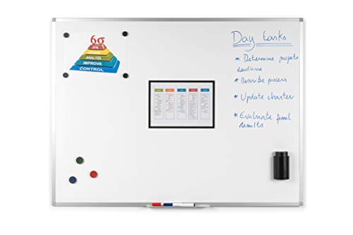 BoardsPlus - Magnetisches Whiteboard - 120 x 90 cm - Magnettafel mit Lackierte Stahloberfläche, Magnetwand mit Alurahmen Und Stifteablage