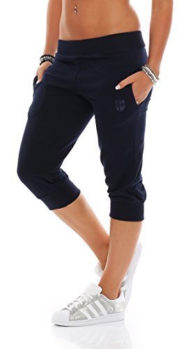 Gennadi Hoppe Damen 3/4 Trainingshose Sporthose kurze Hose Sport Fitness Jogginghose Shorts Barmuda, blau,S