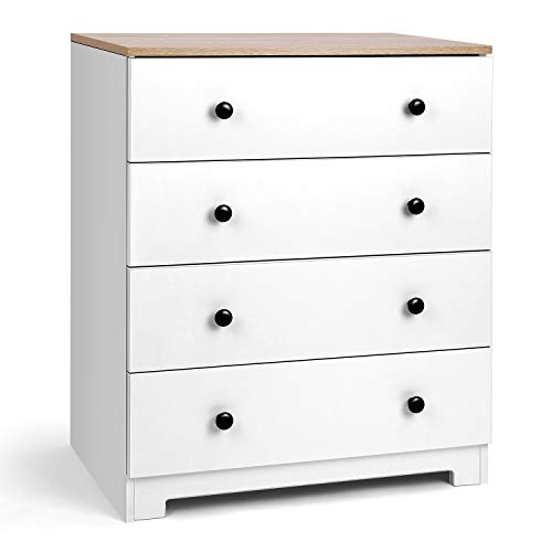 amzdeal Kommode mit 4 Schubladen,80x65x41.5cm, Sideboard Schubladenkommode Schrank in Mattes Design,Nachttisch aus Holz,Weiß