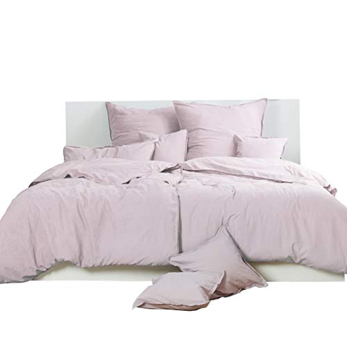 Bettwäsche Renforce Stone Washed 135x200 - rosa Baumwolle Leinen-Optik