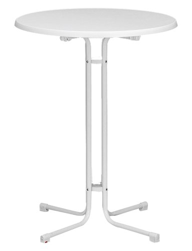 MFG 401470 Stehbiertisch / Stahlrohrgestell weiß, leicht mamoriert, TUV-Sevelitplatte / Ø 70 x 110 cm klappbar