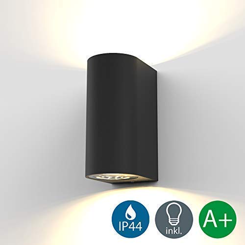 B.K.Licht LED Wandleuchte Außenwandleuchte inkl. 2x 5W GU10 Leuchtmittel Außenleuchte Außenlampe Wandlampe für Innen und Außen schwarz IP44