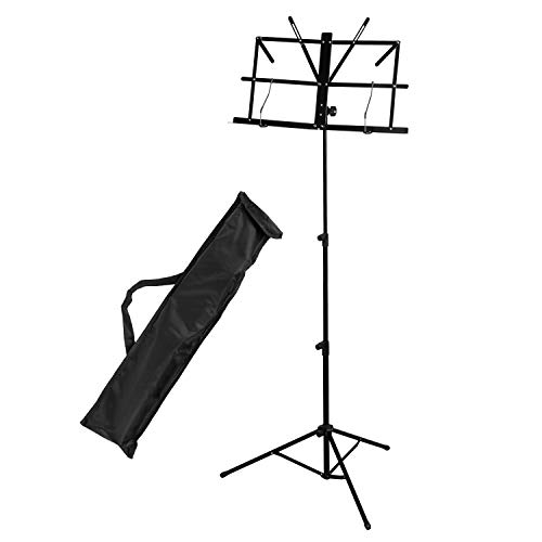 CASCHA Notenständer aus Metall mit Tragetasche, Notenhalter, Foldable Music Stand, zusammenklappbar, höhenverstellbar, schwarz