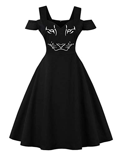 FeelinGirl Halloween kostüm Damen Printed Spitze Kurzarm Abendkleid Swing Kleid
