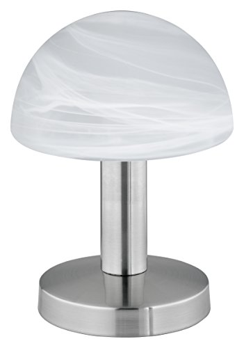 Trio-Leuchten 599000107 Tischleuchte in Nickel matt, Touch-Me-Funktion(4-fach schaltbar, 3 Helligkeitsstufen), Glas alabasterfarbig weiß, exklusive 1xE14 max. 40W, Höhe 21 cm