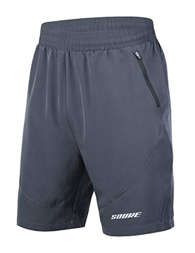 Souke Sports Herren Laufshorts Schnelltrocknend 2 in 1 Shorts Atmungsaktiv Trainingsshorts mit Reißverschlusstaschen