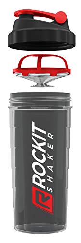 RockitShaker Protein Shaker | 1000ml | garantiert auslaufsicher | BPA frei | patentiertes Mischsystem | Shaker für Proteinpulver - Eiweiß Shaker | bruchsichere Fitness Wasserflasche (Schwarz | Rot)