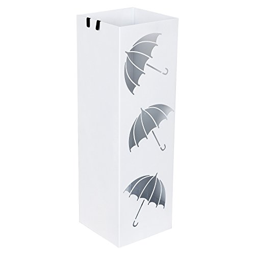 Songmics Regenschirmständer Schirmständer mit Wasserauffangschale Haken für Regenschirm, Gehstock, Geschenkpapierständer,15,5 x 15,5 x 49 cm weiß LUC26W