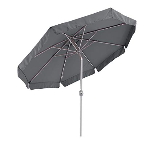 SORARA Sonnenschirm Parasol | Grau | Ø 300 cm / 3m | Rund Palermo | Polyester 180 g/m² (UV 50+)| Kurbel & Pendel (excl. Base)
