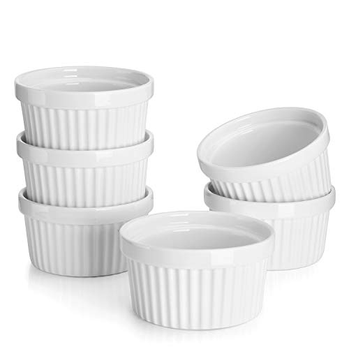 Sweese 5105 6er-Set Soufflé Souffle Förmchen Pastetenform Näpfchen Auflaufförmchen aus Porzellan, 10 cm Ø / 5,2 cm Höhe, für Fondants, Creme Brûlée oder Muffins