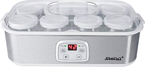 Steba JM 3 Joghurtmaker | 8 Glas-Joghurtbecher mit Deckel à 180 ml | 1,4 Liter Gesamtvolumen | Temperatur einstellbar 20-55 °C | Timer 1-48 Std. | LCD-Display