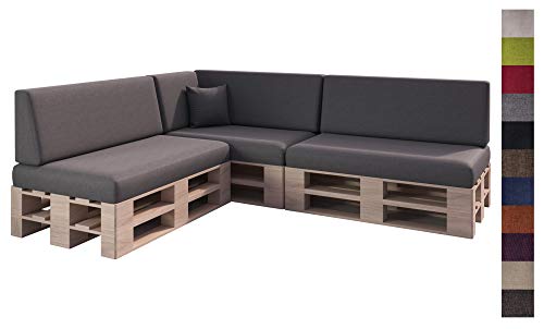 sunnypillow Palettenkissen mit abnehmbarem Bezug Kaltschaum Palettenauflage Palettenpolster Palettensofa Sitzkissen Rückenlehne Indoor Outdoor 8er Set 120 x 80 Anthrazit