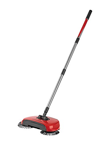 CLEANmaxx 02126 Bodenkehrer rot mit 3 Bürsten, Kehrbesen, Auffangbehälter, Rotierende, Langer Schwenkbarer Stil, Reinignungsmaschine und Kehrset