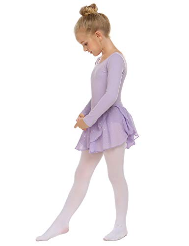 Trudge Mädchen Ballettkleidung Ballettkleid Kinder Langarm Baumwolle Balletttrikot Ballettanzug Tanzkleid Tanzbody mit Rock Tütü, A Lila, 120 / 3-4 Jahre