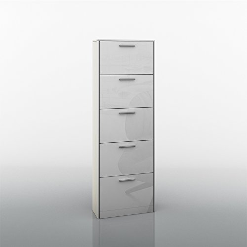 VICCO Schuhschrank Kipper 5 Fächer Schuhkipper Schuhkommode Schuhe Schrank (Weiß Hochglanz)