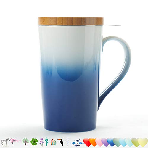TEANAGOO M066 Keramik-Teebecher mit Infuser & Deckel, 510 ML, Marineblau, Reisegeschirr mit Filter, Teetassen-Steeper-Maker, Brauenfilter für losen Blatttee, Diffusor EIN Set Tee-Liebhaber-Geschenk