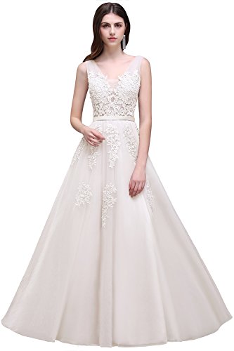 Babyonline Damen Huebsch Royalblau A-Linie Spitze Ballkleider Cocktail Abendkleider, Elfenbein, Gr. 36