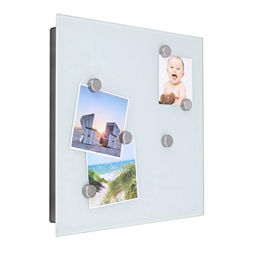 bonsport Schlüsselkasten mit Glas Magnettafel - Memoboard inkl. 6 Magnete, 32 x 32 x 4 cm - weiß