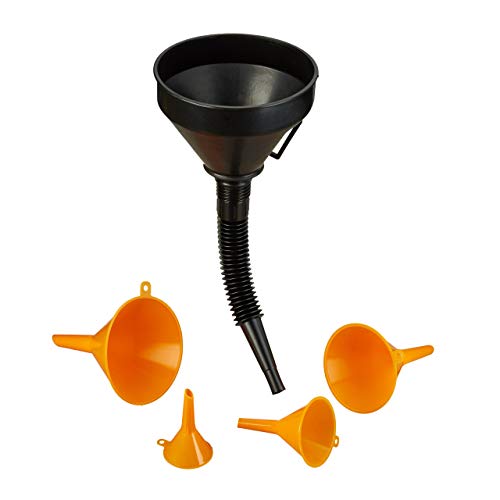 Relaxdays Einfülltrichter Set, Kfz Trichter mit Schlauch, entnehmbares Sieb, Trichtersatz, Ölwechsel, PP, schwarz/orange