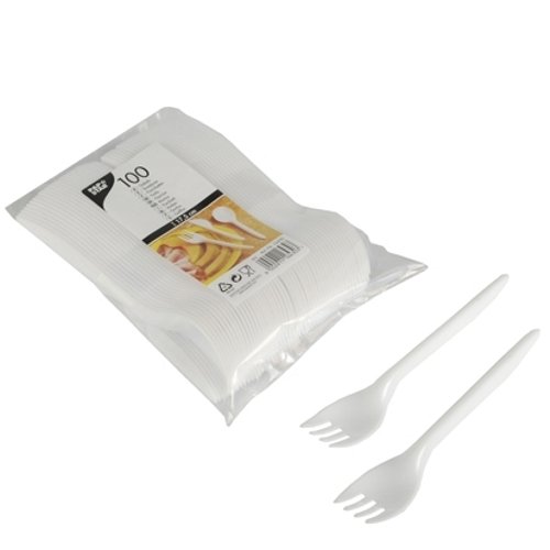 Papstar Plastikgabeln / Einweggabeln weiß (100 Stück) aus Polystyrol (Kunststoff), 17.5 cm Länge, klassische Gestaltung, gute Stabilität, #16430