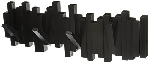 Umbra Sticks Garderobenhaken – Moderne und Platzsparende Garderobenleiste mit 5 Beweglichen Haken für Jacken, Mäntel, Schals, Handtaschen und Mehr, Schwarz